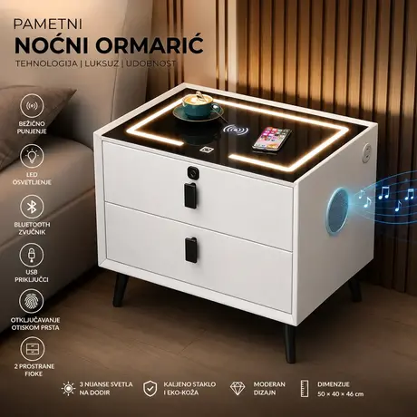 Pametni LED Noćni Stočić sa 2 Fioke