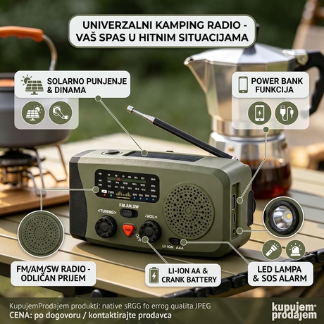 Solarni kamping radio sa ručnim dinamo punjenjem