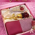 Set za žene 3 u 1 parfem ruža, sat i novčanik