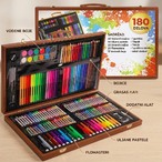 Veliki Kreativni Umetnički Set za Crtanje u Drvenom Koferu (180 Delova)