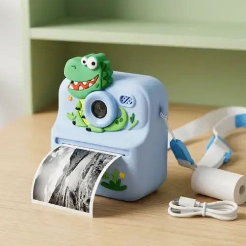 Fotoaparat za decu dinosaurus sa štampačem plavi