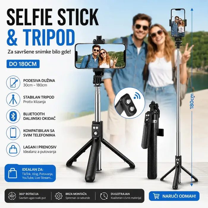 Selfie Stick i Tripod za Telefon 180cm