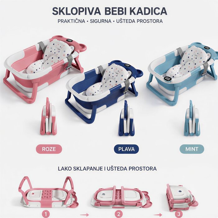 Sklopiva Kadica za Bebe sa Termometrom