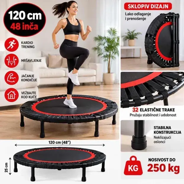 Sklopiva fitnes trambolina 120 cm – Idealna za kućni trening